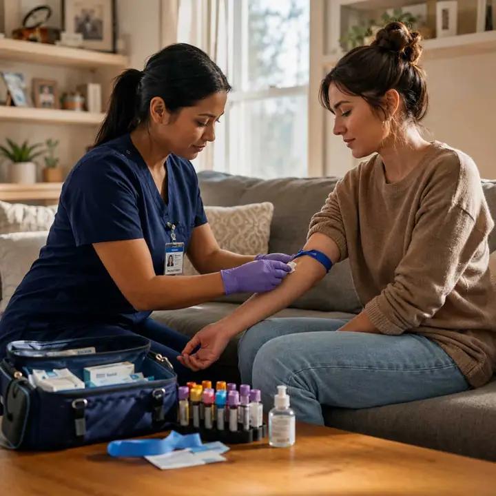 Nurse preparing patient for blood sample collection.