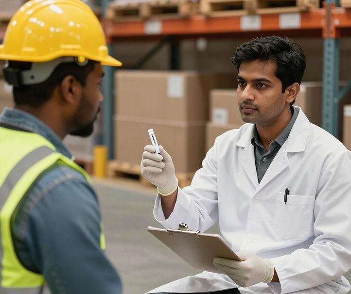 Worker receiving instructions in warehouse